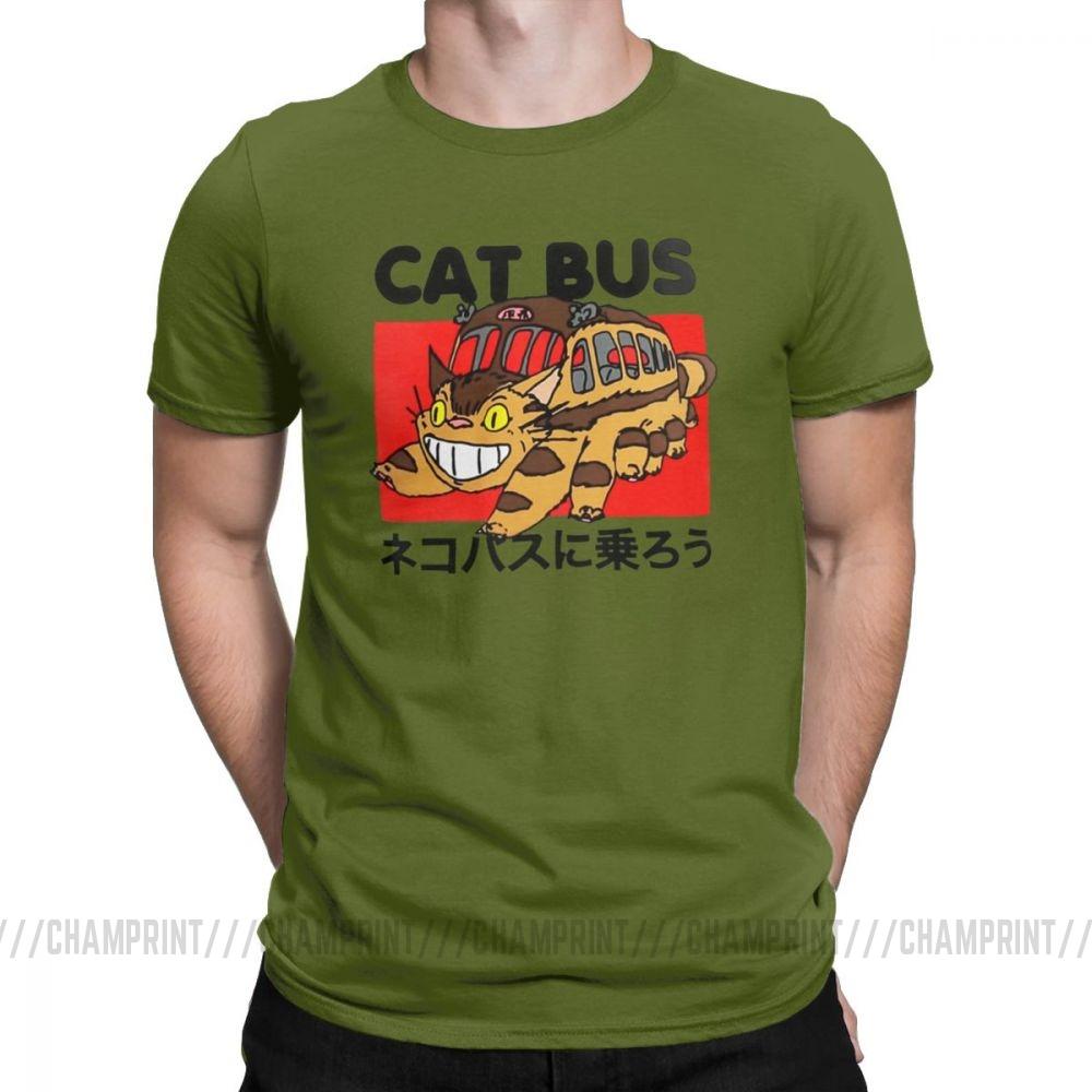 Men S T Shirt Cat Bus Funny Cotton Tee Shirt Short Sleeve My Neighbor Totoro T