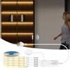 6PCS Warm White Penetrate Wood Panel Wireless Body Motion Sensor Switch 12V COB LED Strip Light DIY Wardrobe Shelves Pantry Display Cabinet Lamp
