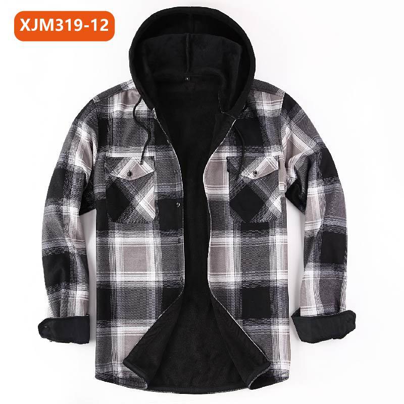 Мужская многослойная клетчатая рубашка с капюшоном — теплая плотная рубашка с длинным рукавом для осени и зимы