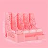 Thickened Four-Section File Holder Desktop File Organizer Box with Pen Cup, Made of PP Material, for Office Supplies