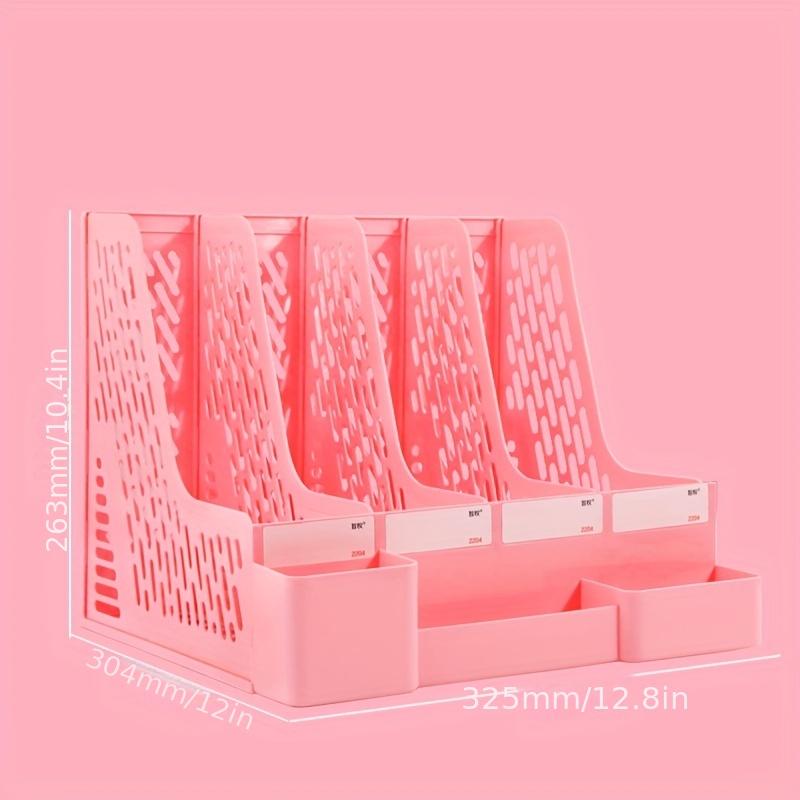 Thickened Four-Section File Holder Desktop File Organizer Box with Pen Cup, Made of PP Material, for Office Supplies