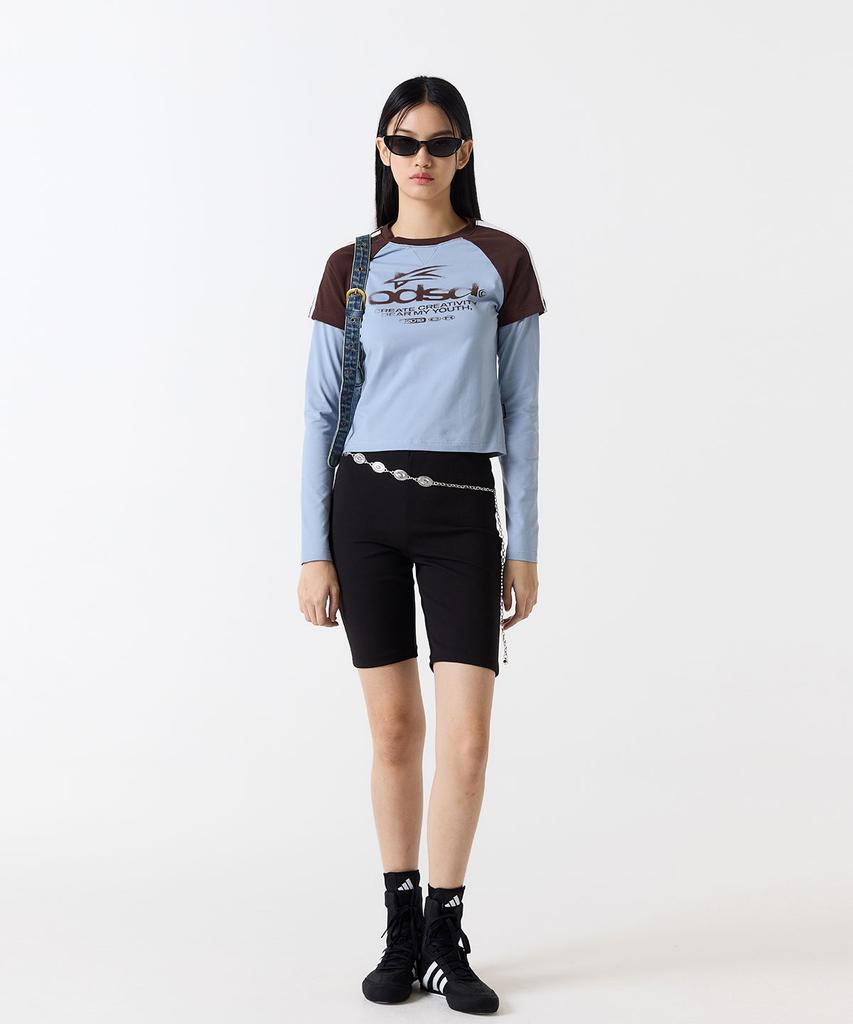 ODDSTUDIO Odsd Raglan Track Semi-Crop T-Shirt - Sky Blue / Brown