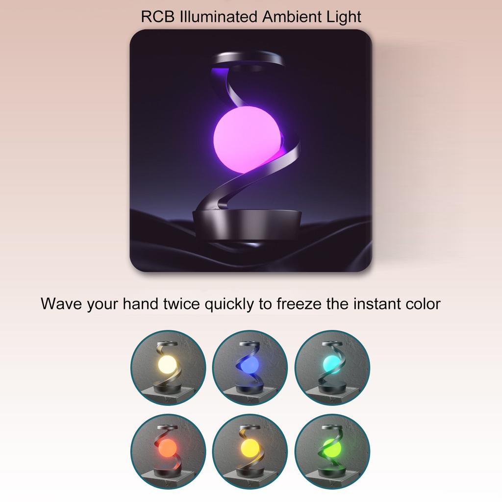 Плавающая вращающаяся ослепительная красочная окружающая подсветка прикроватная тумбочка для лампы Беспроводная зарядка Волна