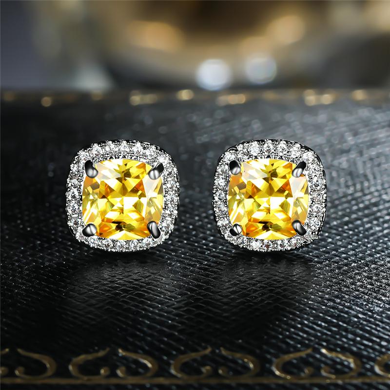 Роскошные маленькие изящные серьги-гвоздики серебряного цвета с квадратным камнем и кубическим цирконием для женщин, свадебные серьги