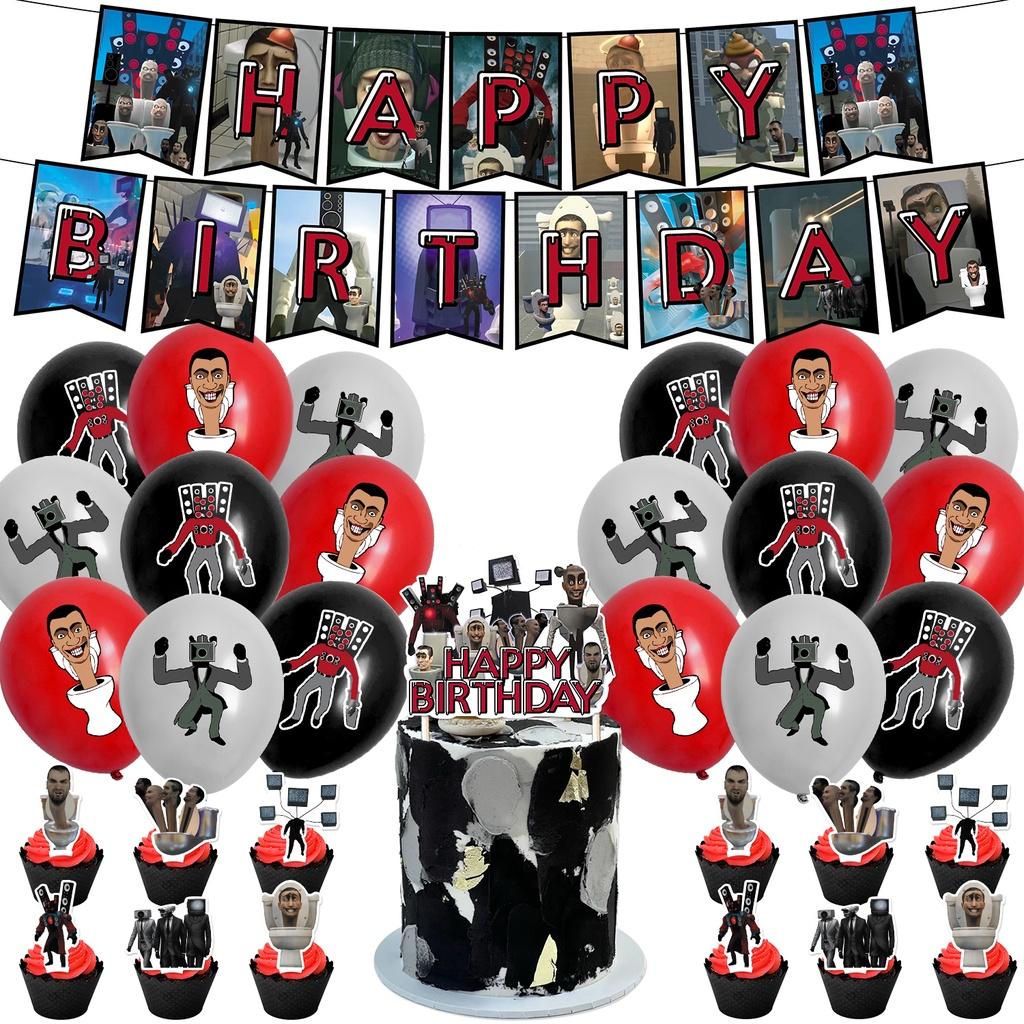 Набор для украшения дня рождения в стиле Skibidi Toilet Тематический топпер для торта-монстра, бумажные флажки, воздушные шары и многое другое!