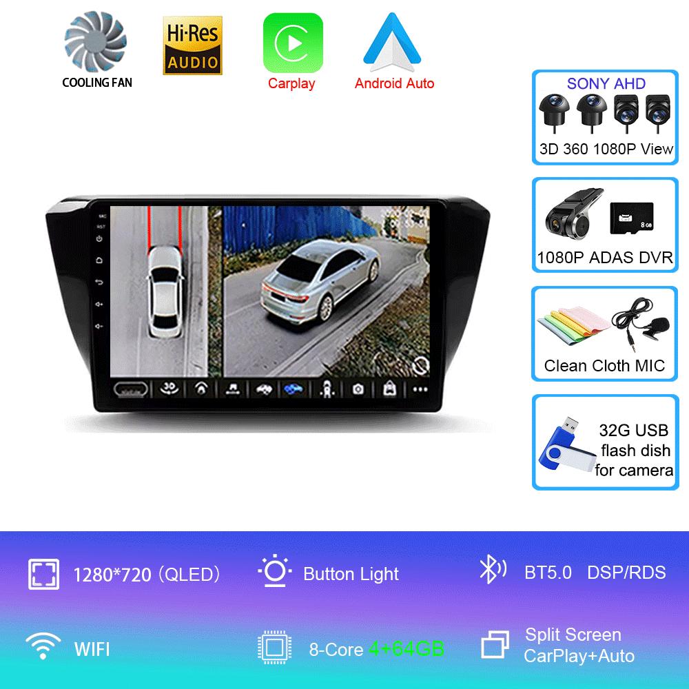 Автомагнитола Android 14 Carplay Auto Для Skoda Superb 3 2015 - 2019 WIFI+4G GPS Мультимедиа 2 DIN Стерео Головное устройство BT Плеер Видео