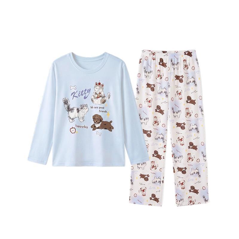 Girls Cotton Pajama Set With Cartoon Print Long Sleeve Top Pants Ages 8 Winter Sleepwear