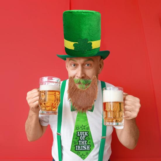 Улица. Цилиндр Лепрекона на День Святого Патрика с набором накладной бороды, уникальный дизайн, классический цвет, забавный наряд для косплея, товары для вечеринок