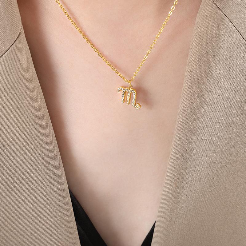 Подвеска «Двенадцать созвездий» в стиле французского хип-хопа, ожерелье-цепочка на ключицу со стразами в виде рыб и тельцов, титановая сталь, настоящее золото, девушка