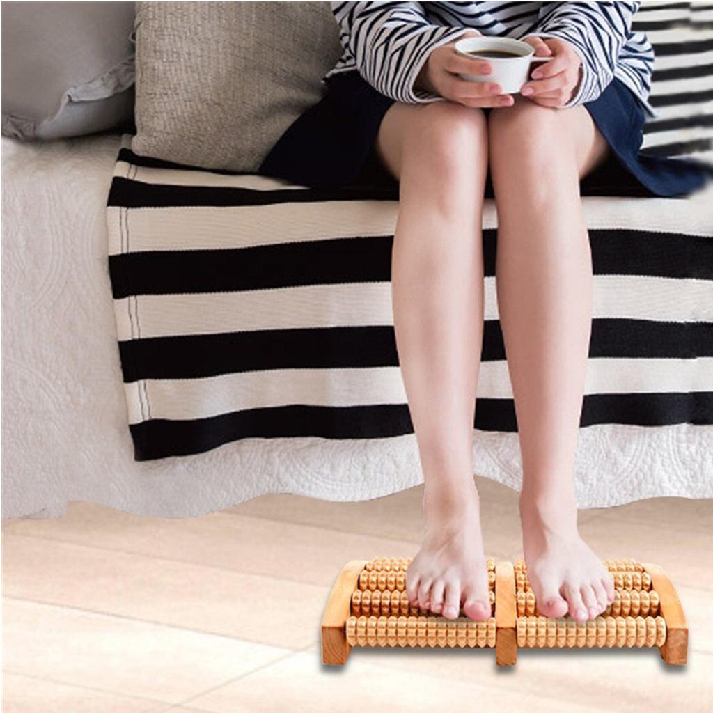 Массажер для ног из бамбука и дерева премиум-класса - большой двойной ролик для облегчения боли и расслабления