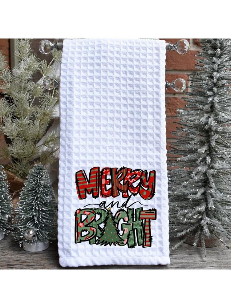 Christmas Towels Dish Waffle Tea Towel Merry and Bright Recipe Kitchen Towel Christmas Kitchen Decor Housewarming Hostess Gift