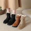 Fashion Fashionable Fur Warm Women's Lace-up Ankle Boots 2024 Winter New Casual Plush Mid-heel Increased Round Toe Work Boots Zapatos
