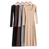YPFF New Autumn Women's Slim Fit High Slit Long Sleeve Dress - Elegant, Sexy Solid Color Skirt
