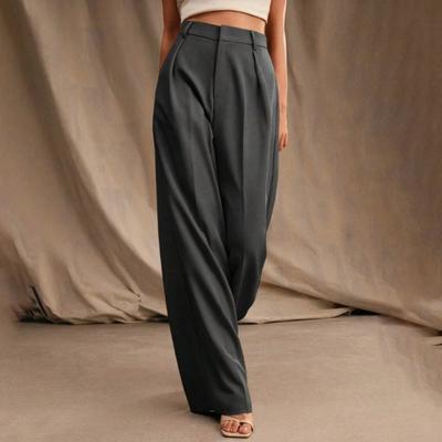 Женские брюки с высокой талией, застежкой-молнией, прямые, широкие, длинные брюки