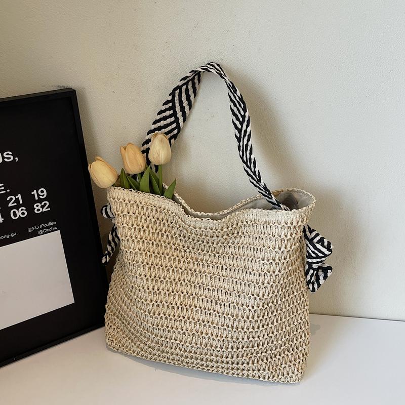 Большая вместительная соломенная сумка для женщин, сумка на плечо для отдыха на море, сумка-тоут для поездок на работу