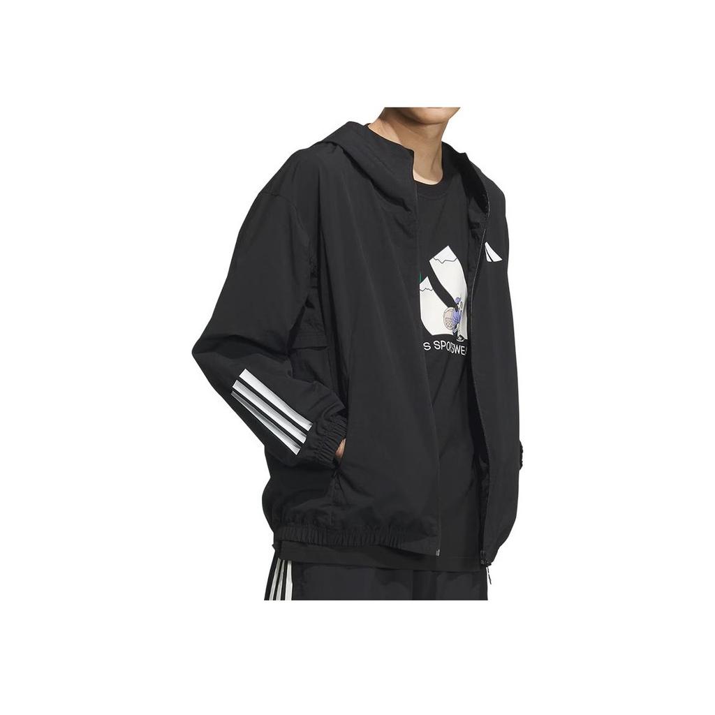 adidas SS25 Logo Sports Casual Hooded Jacket Men Jackets Black KC3926