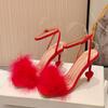 Модные сандалии Eilyken Design с ремешком на пряжке из пушистых перьев, женская модная летняя обувь на странном высоком каблуке, сексуальные свадебные туфли для стриптиза
