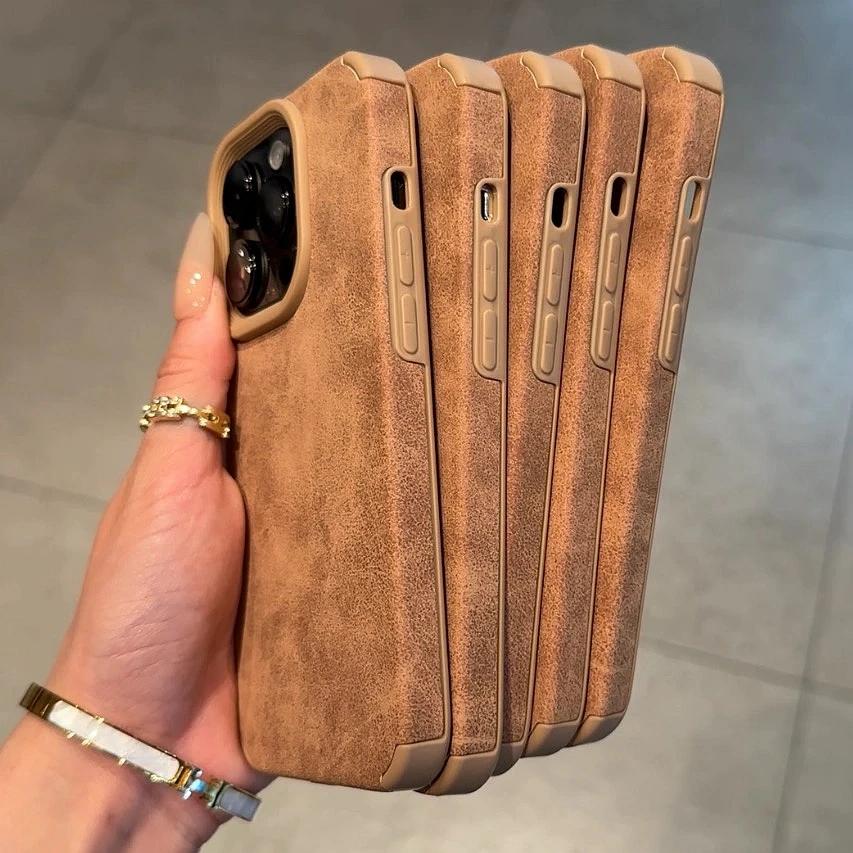 Роскошный Матовый Мягкий Кожаный Чехол Цвета Пустынное Золото Для iPhone 16 15 14 Plus 13 12 11 Pro Max Защитный Ударопрочный Силиконовый Чехол