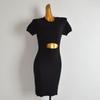 New Arrival Solid Color Round Neck Short Sleeves Knitting Dress Women's Clothing Spring/Summer Cut Out Crop Top Mid Length Long Length Bodycon Dress