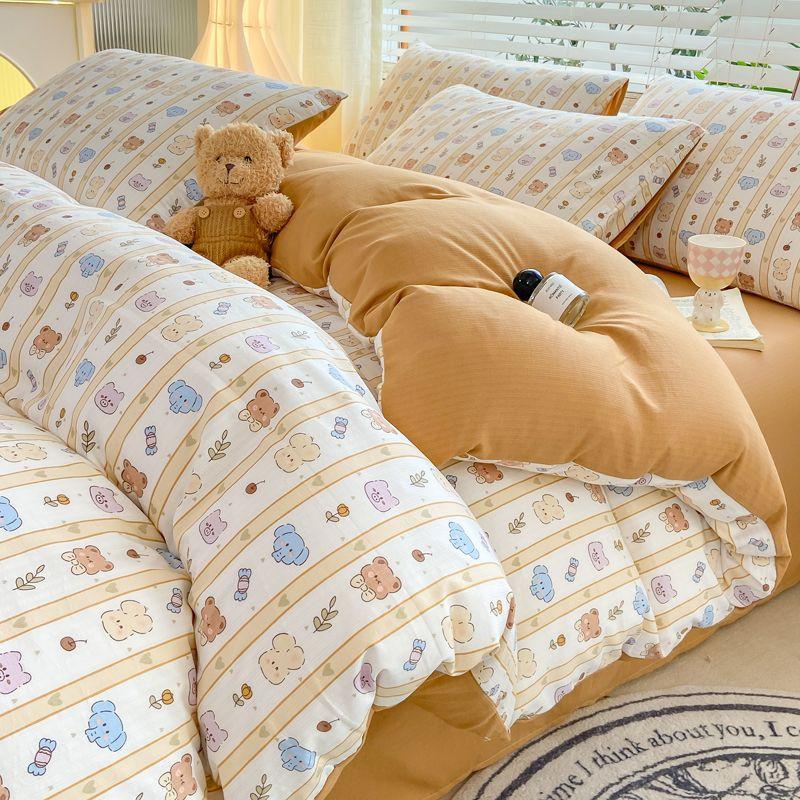 Супермягкий пододеяльник, четырехсекционная простыня для общежития, трехсекционная пряжа из мытого хлопка с двойным слоем