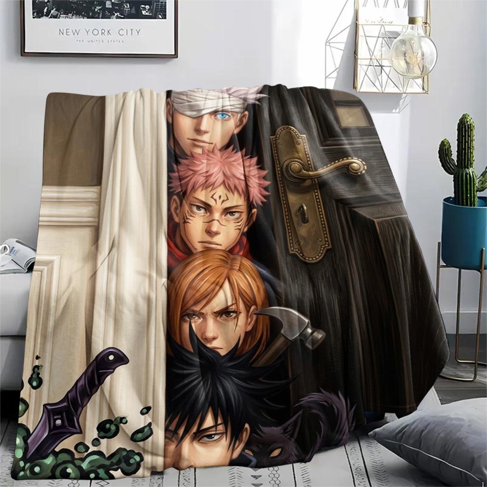 1PC Jujutsu Kaisen Patterned Flannel Blanket Suitable For All Seasons For Home Decor Warmth And Comfort Gifts Holiday Present