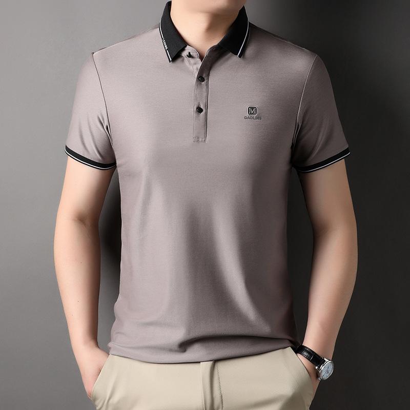 Solid Color Short-sleeved T-shirt Men's Summer Thin Trendy Tops Casual Business Lapel Polo Shirt Men's Clothing