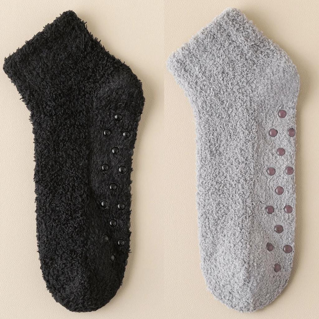Женские утолщенные плюшевые носки Теплые зимние Мягкие кораллового велюра Силиконовые точки Нескользящие Короткие носки Домашние Защищающие от холода Термальные носки для пола