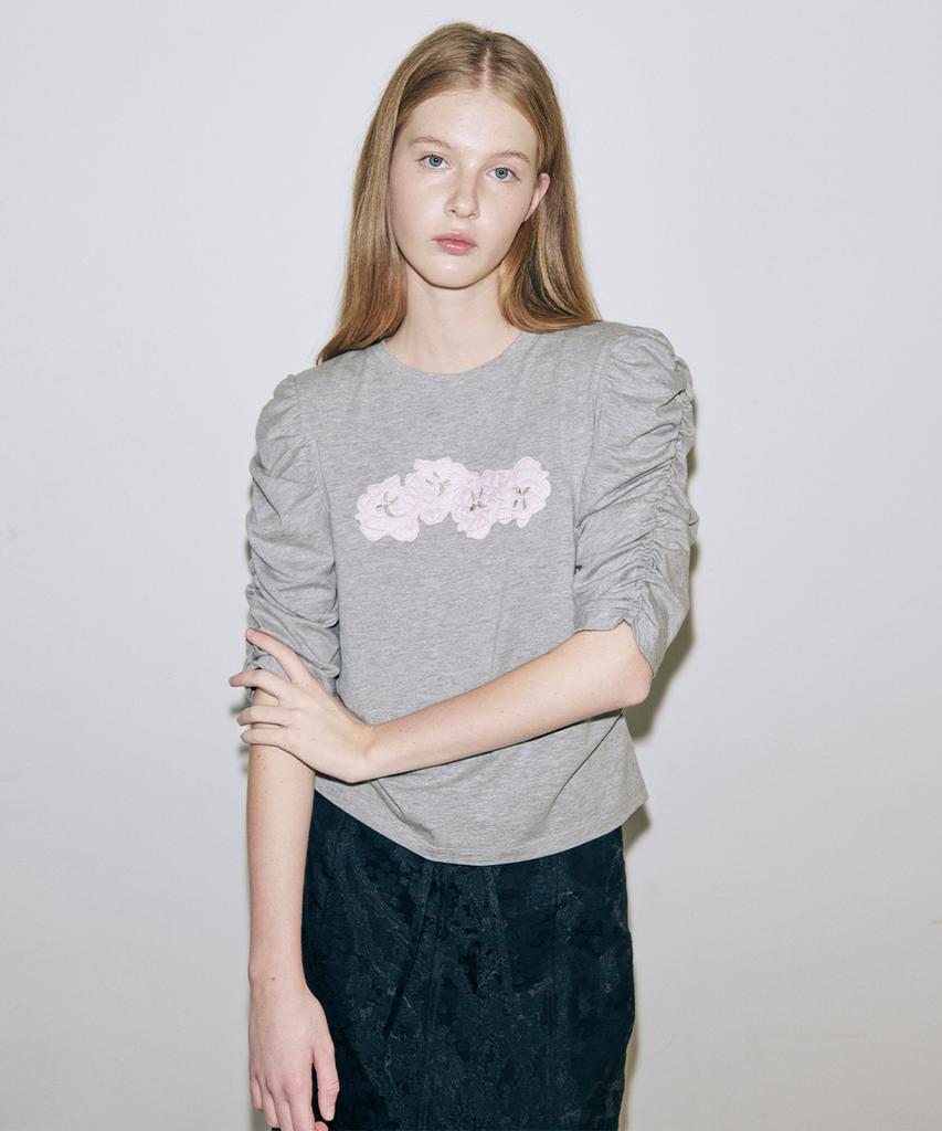SINOON Soft Shirring T-Shirt (Melange Gray)