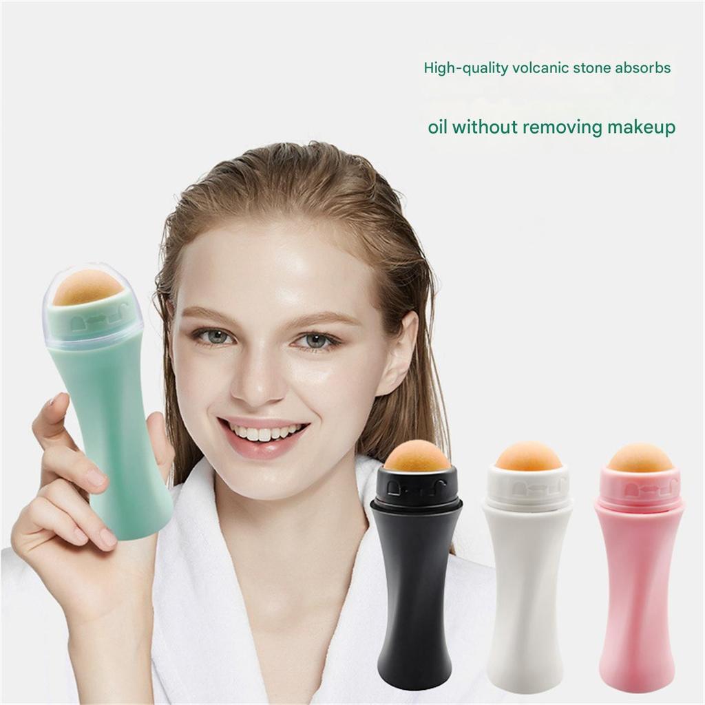 Роликовый массажер из вулканического камня, портативный шариковый массажер из вулканического камня, впитывающий масло, очищающий ролик для сужения пор