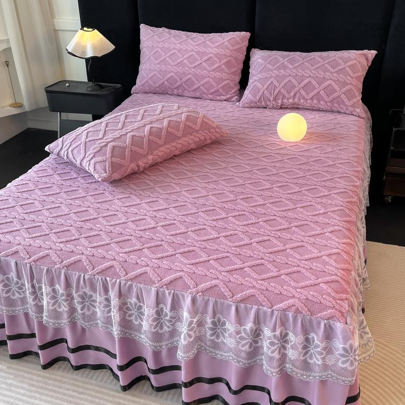 Teflon Bed Dress Three-piece Set of Lace Lace Bed Covers Winter Thickening Warm Anti-slip Set