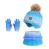 3Pcs/Set Kids Winter Knitted Scarf Gloves Set Pom Pom Ball Rainbow Color Brimless Hat Touchscreen Gloves Neck Warmer Set