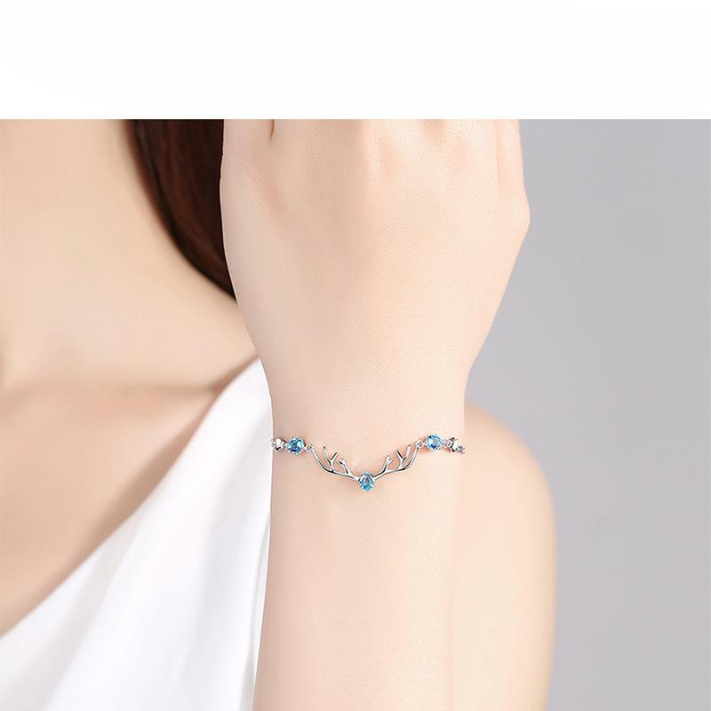 S925 стерлингового серебра на всем пути к вашим рогам двойной бриллиантовый браслет женский корейский стиль All-Match Box Chain Fashion