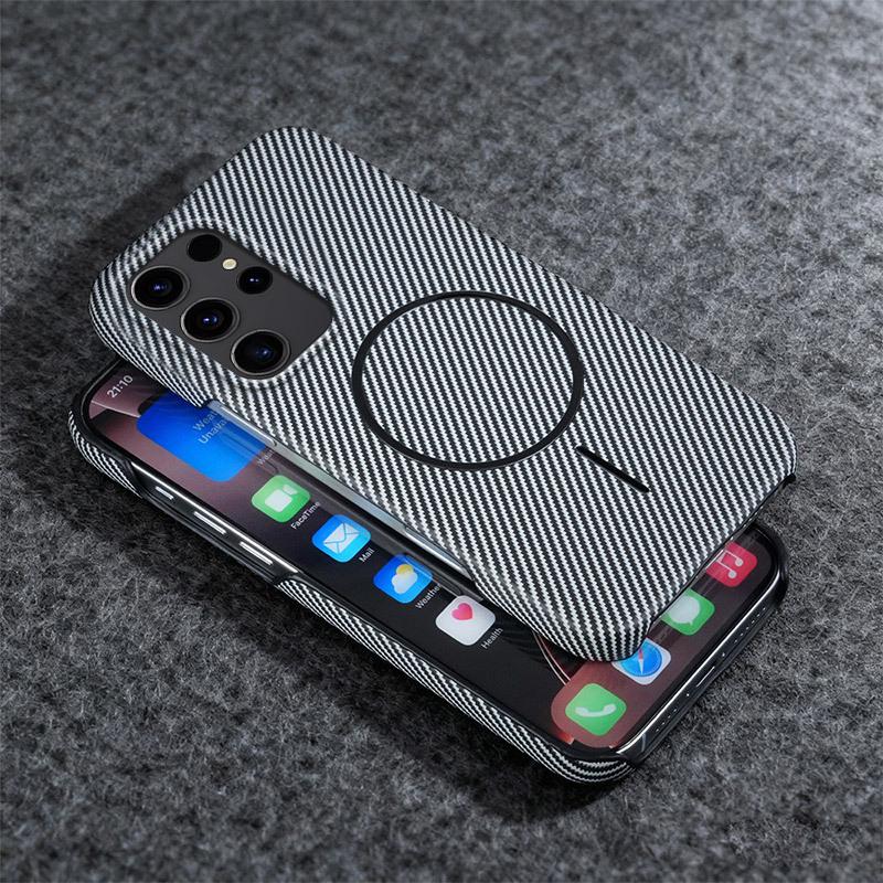 Магнитный чехол из углеродного волокна Samsung S26 Ultra с вращающейся подставкой