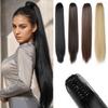 22 Inch Synthetic Long Straight Ponytail Extensions Fluffy Natural Claw Clip Ponytail For Women Daily Wear