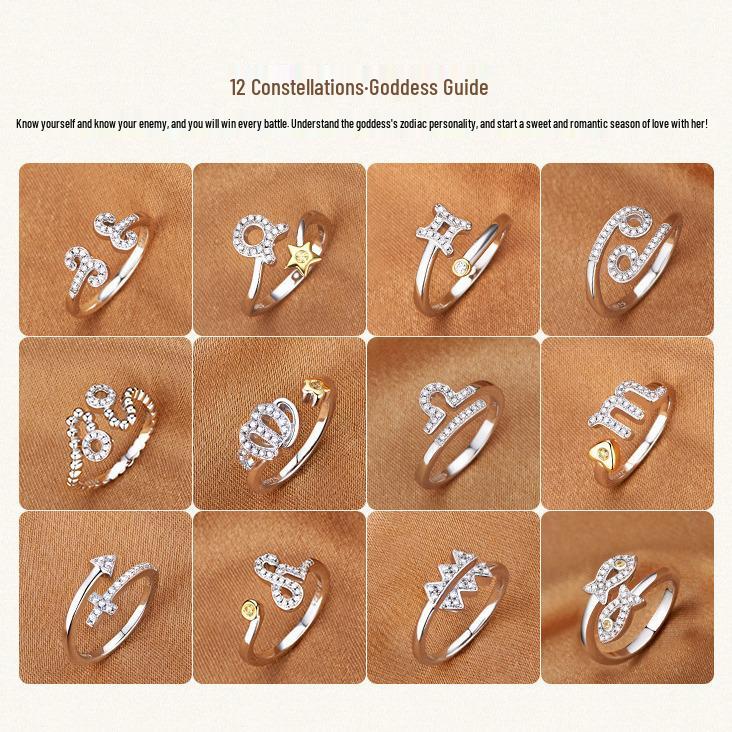 Корейское Модное Серебряное Кольцо Созвездие - Открытое Кольцо с Покрытием из Белого Золота