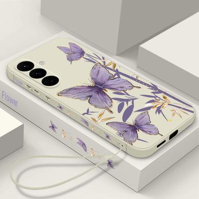 Фиолетовый чехол с рисунком бабочки для телефона Samsung Galaxy A56 A17 A26 A16 A36 A55 A54 A53 A15 S24 S25 FE S25 S22 S23 Ultra Противоударный чехол со шнурком