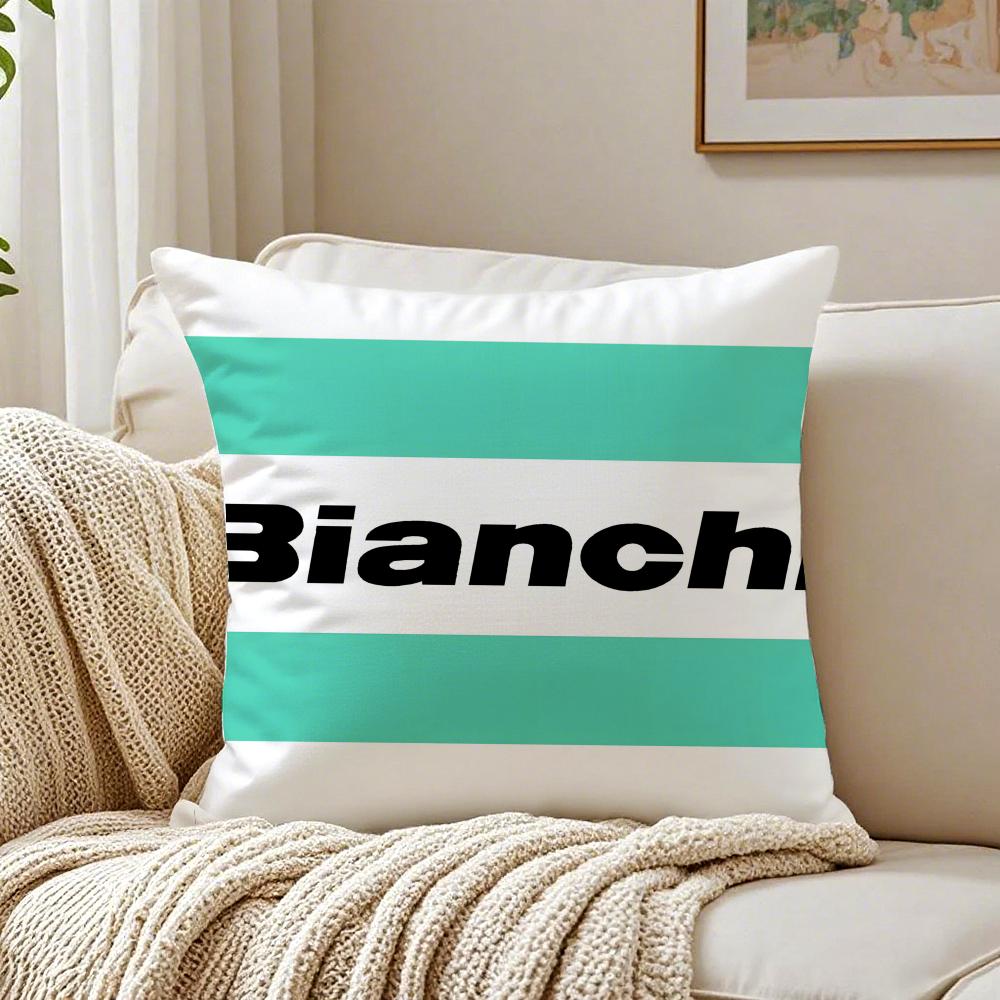 Classic Bicycle Brand BBianchi Logo Cushion Cover Linen Pillowcase Soft for Sofa Bed Home Room Decor