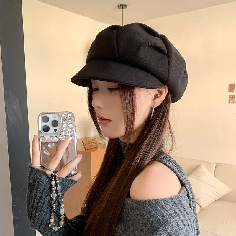 Korean Style Cloud Pleated Beret Hat for Women In Autumn and Winter Casual Versatile Octagonal Hat Fashionable Literary Painter Newsboy Hat