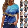 Женская плиссированная футболка с круглым вырезом и принтом, короткий рукав, топ с разрезом по низу