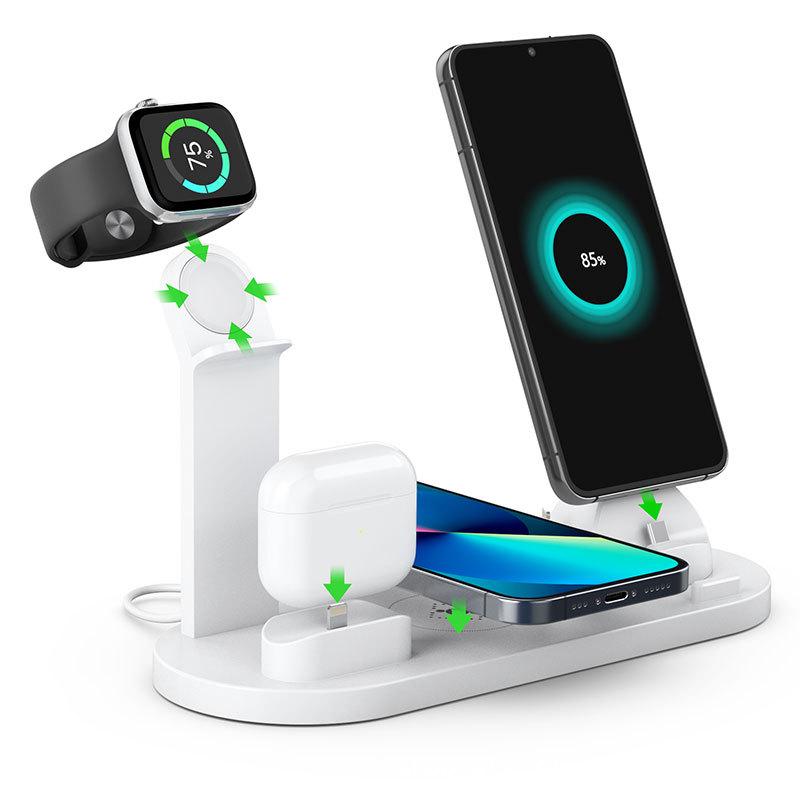 Hot-Selling Six-in-One Mobile Watch & Earphones Wireless Charger with Custom Logo