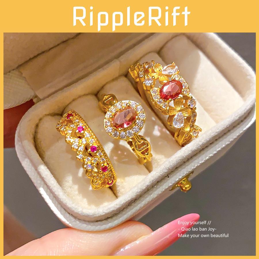 24k Gold Plated Zircon Geometric Ring With Retro Palace Style For Ladies