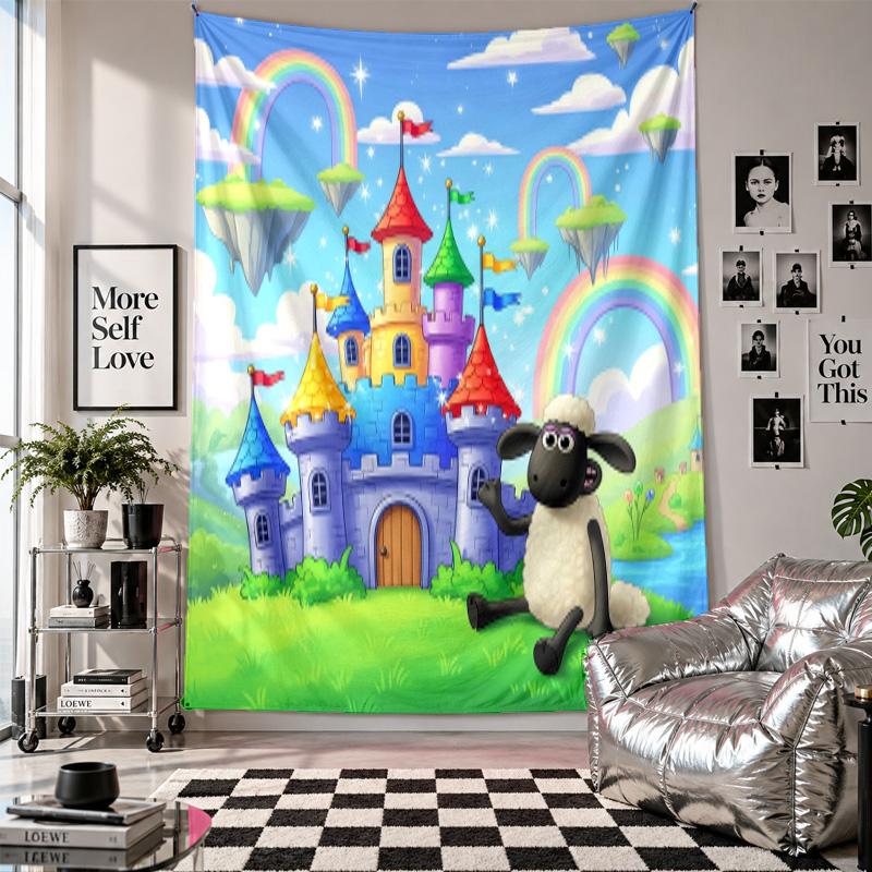 Wall TapestryShaun the Sheep Art Hanging Cloth Decorative Background Cover for Room Decoration