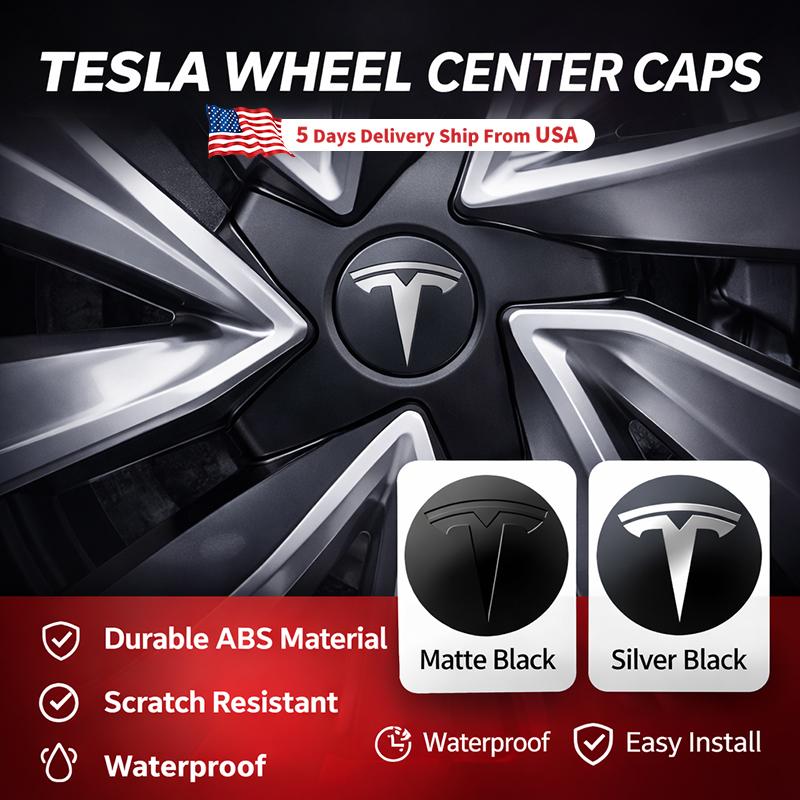 4 шт. Колпачки ступицы колеса с логотипом для Tesla, комплект крышек для Model 3 Y S X, Замена эмблемы колпака ступицы, Матовый черный и Серебристо-черный