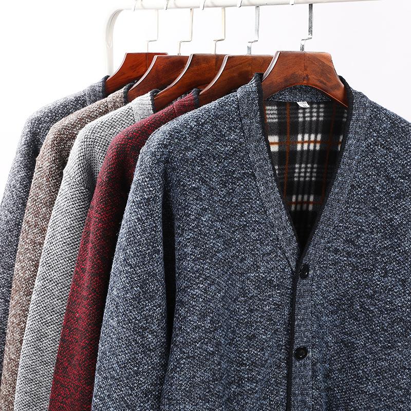 New Autumn And Winter Fashionable Warm Knitted Button Cardigan Sweater Jacket For Men Large Size Solid Color Loose Casual Jacket