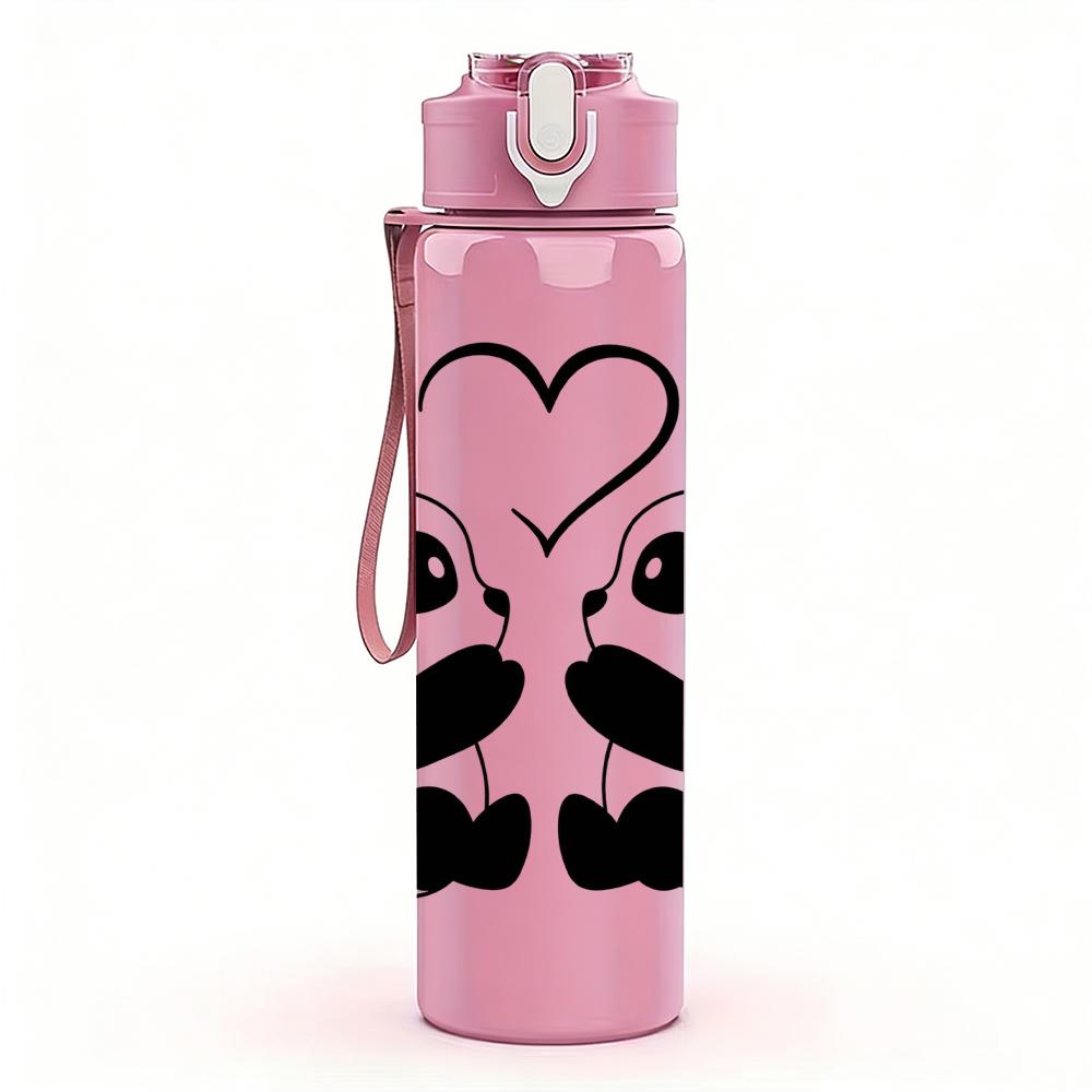 1PC Twin Panda Hug 750ml Color Plastic Sports Water Bottle Leakproof Flip Straw Lid Suitable for Sports Office Home Use