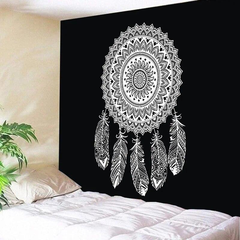 Богемный гобелен «Ловец снов» с психоделическим пером, мистический декор, настенный ковер в стиле хиппи для спальни, пляжное полотенце, домашний декор