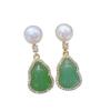 Natural Freshwater Pearl Earrings Imitation Jade Marrow Gourd Fashionable and Versatile New Chinese Earrings Gift