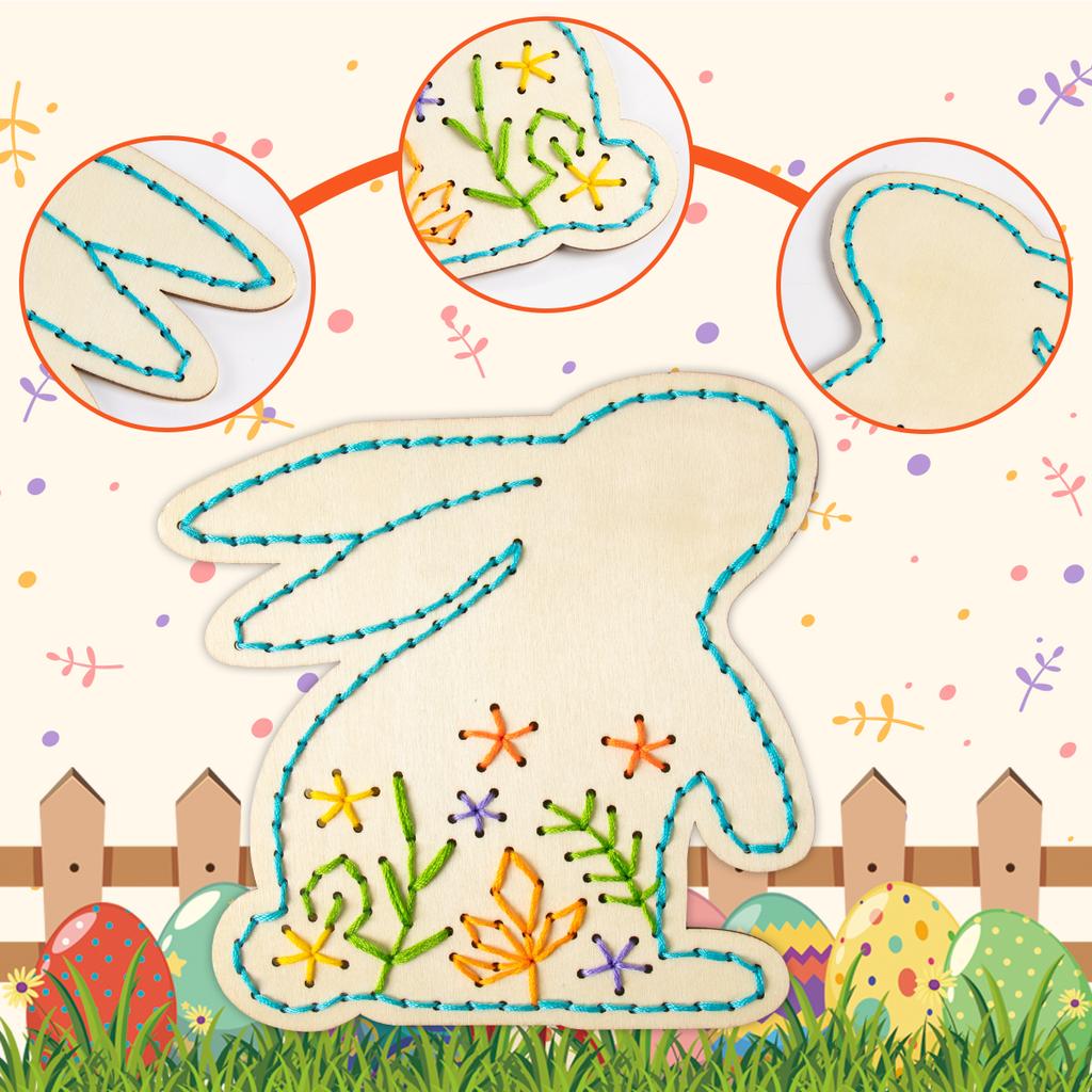 Easter Egg Bunny Wood Chips Toys DIY Wooden Cross Stitch Craft Kits Easter Party Hanging Ornaments Spring Activity Party Gift