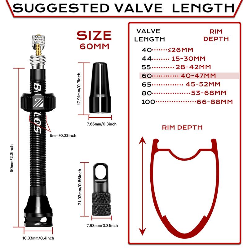 BUCKLOS Tubeless Valves MTB Road Bike Presta Nipple 40/44/55/60/65/80/100MM Bicycle Tubeless Tire Valve Removable Core Bike Part