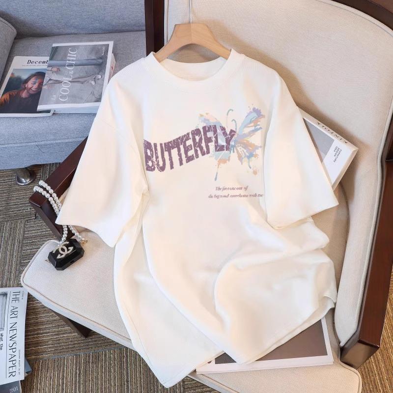 2025Принт Короткий рукав Большой размер Женская футболка с коротким рукавом Летняя Свободная Женская футболка Высокое качество Узор с буквами CCXX208